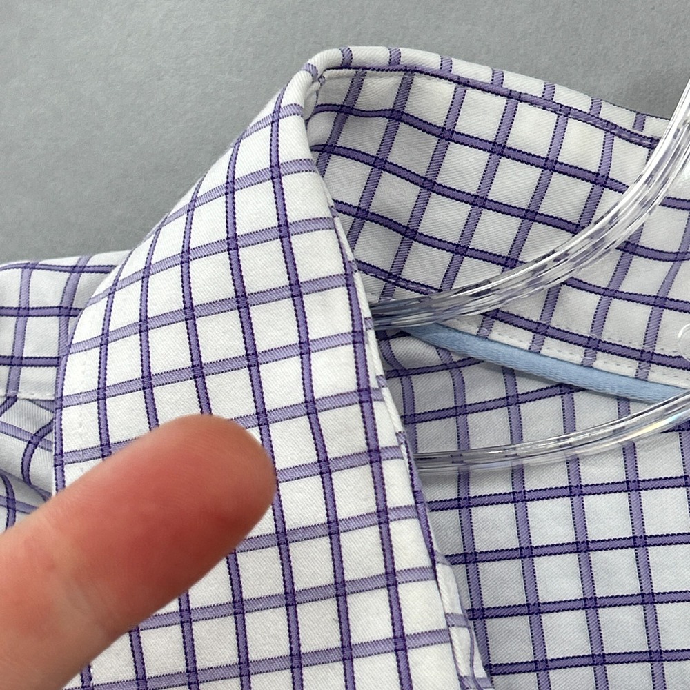 Peter Millar Dress Shirt Mens 17 Long Purple Grid Check Button Up Nanoluxe Dress - Picture 13 of 14